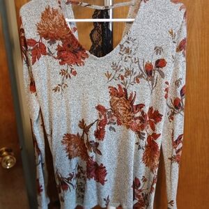 Maurices Floral Long Sleeve Top - Gray and Red